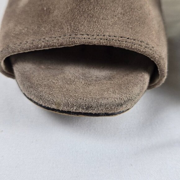 MICHAEL Michael Kors Size 8M Taupe Suede Leather Stiletto Peep Toe Booties Chain - Picture 8 of 16